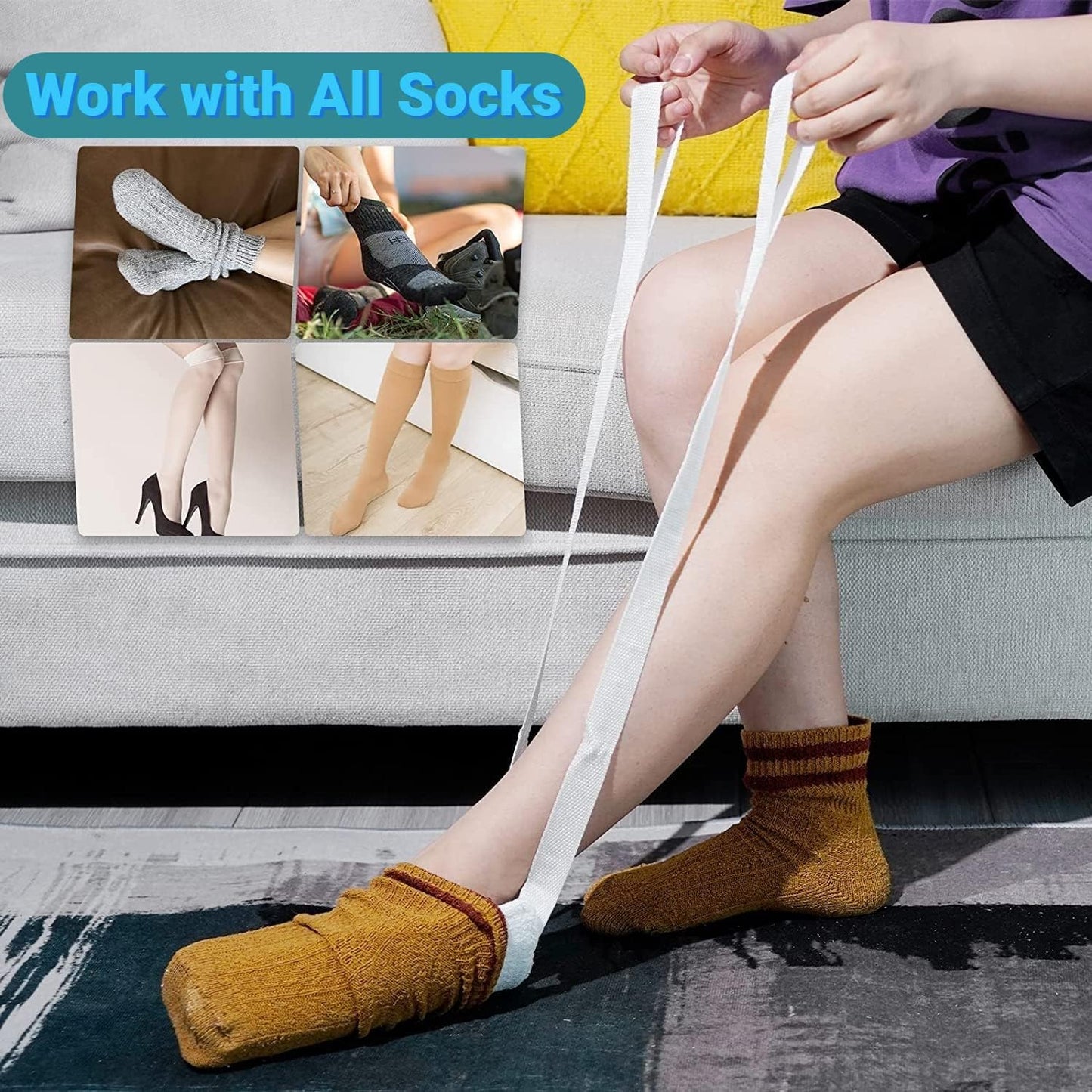 Sock Aid Tool for Putting Socks Easy on and off for Elderly, Disabled, Pregnant, Diabetics - Pulling Assist Device - Sock Helper (Blue)