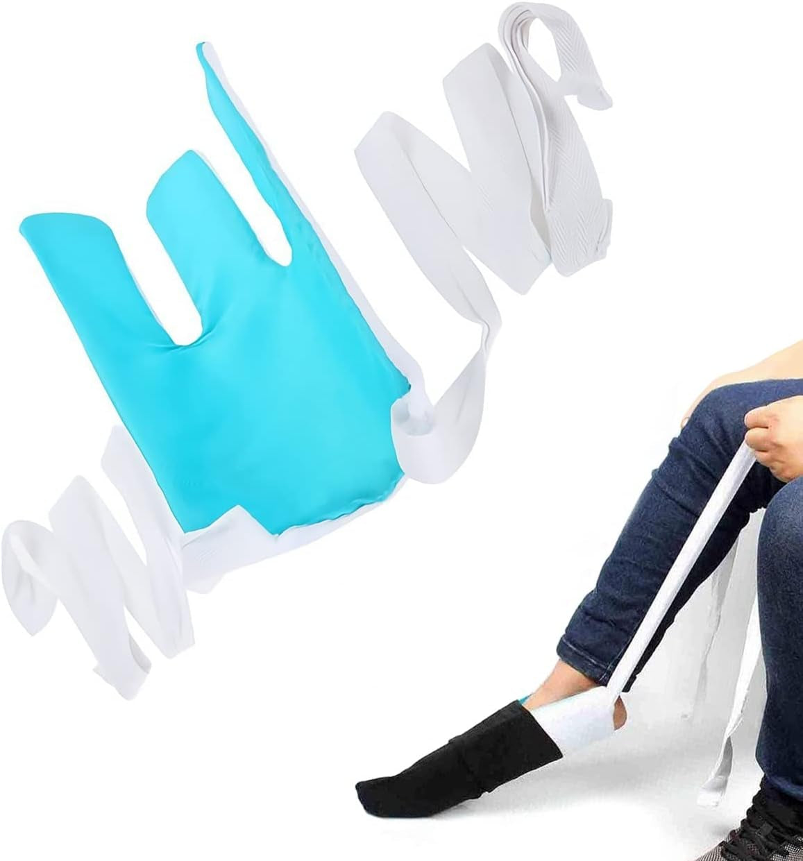Sock Aid Tool for Putting Socks Easy on and off for Elderly, Disabled, Pregnant, Diabetics - Pulling Assist Device - Sock Helper (Blue)