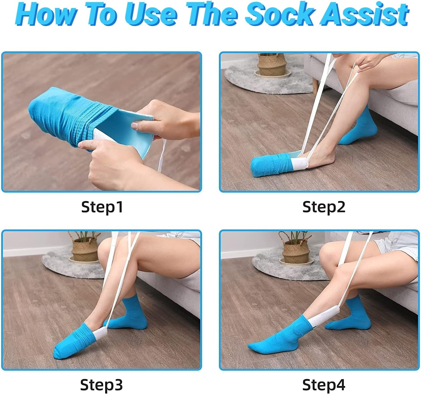 Sock Aid Tool for Putting Socks Easy on and off for Elderly, Disabled, Pregnant, Diabetics - Pulling Assist Device - Sock Helper (Blue)