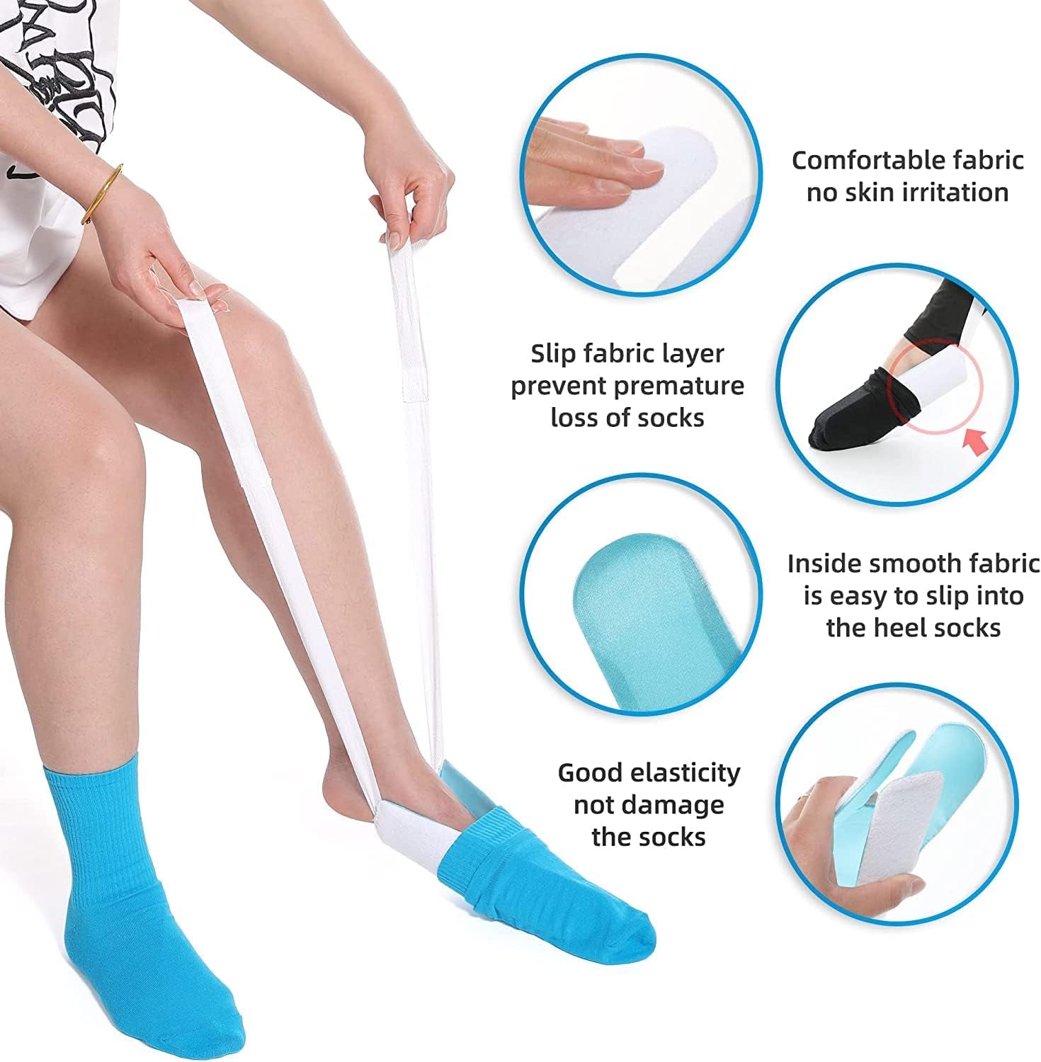Sock Aid Tool for Putting Socks Easy on and off for Elderly, Disabled, Pregnant, Diabetics - Pulling Assist Device - Sock Helper (Blue)